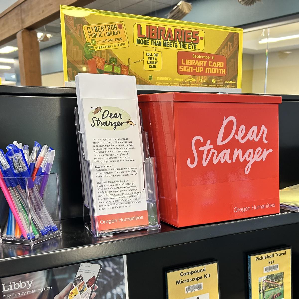 A Dear Stranger Letter Box is on display at the Chetco Library through October 30, 2024