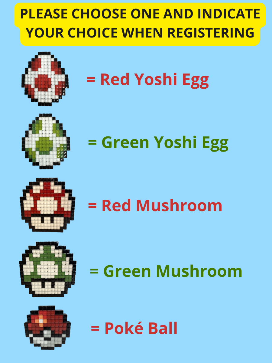 Tile art to choose from: Red Yoshi egg, Green Yoshi egg, Red mushroom, Green mushroom, Pokeball